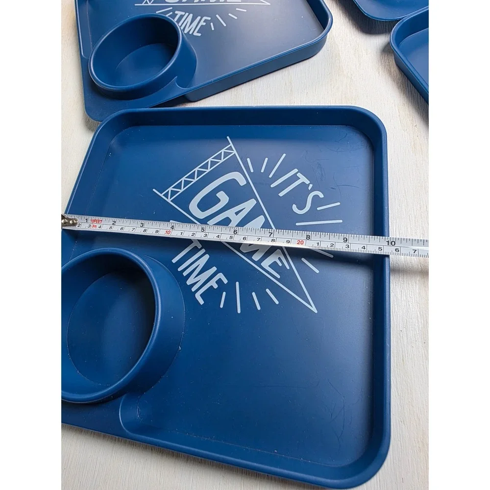 Set of 5 Its Game Time Snack Trays with Cup Holder Blue Tailgate Party Trays